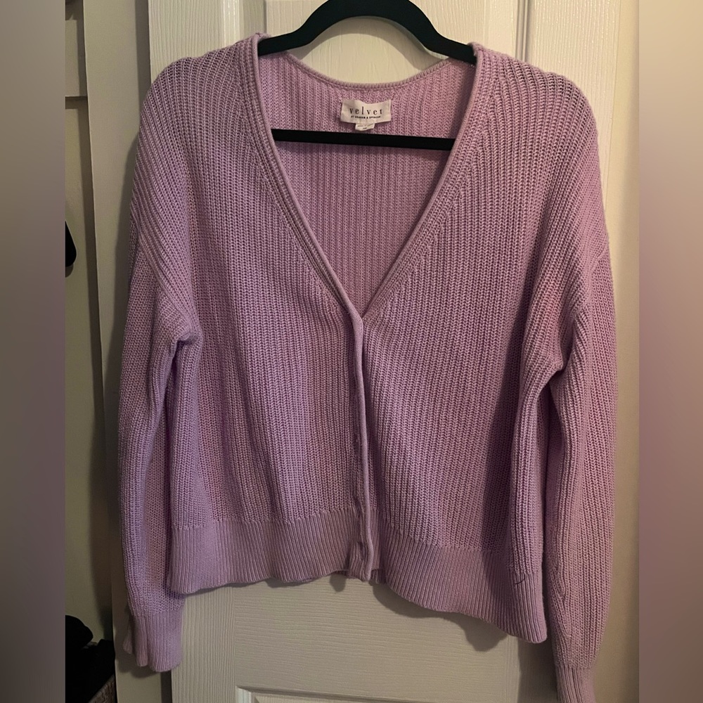 XS Designer Brand Velvet Knit Light Purple Sweater